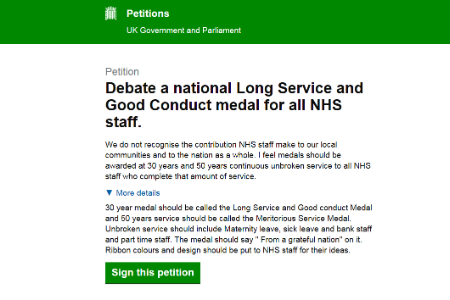 Petition calls for long service medals for NHS staff
